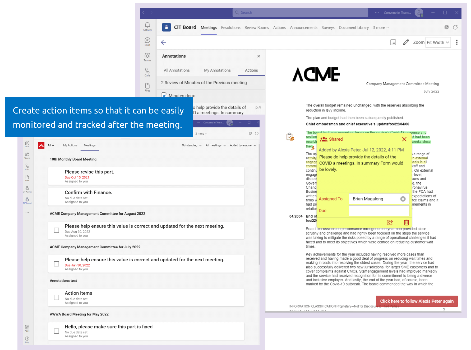 Create and monitor action items